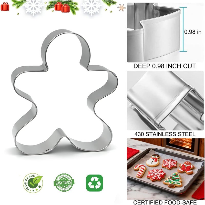 VTUGP Christmas Cookie Cutters Large - 5 Pieces - Gingerbread Man, Christmas Tree, Snowflake, Snowman, Candy Cane Shapes, Stainless Steel Biscuit Cutter Molds Set for Winter Holiday Baking - Image 2